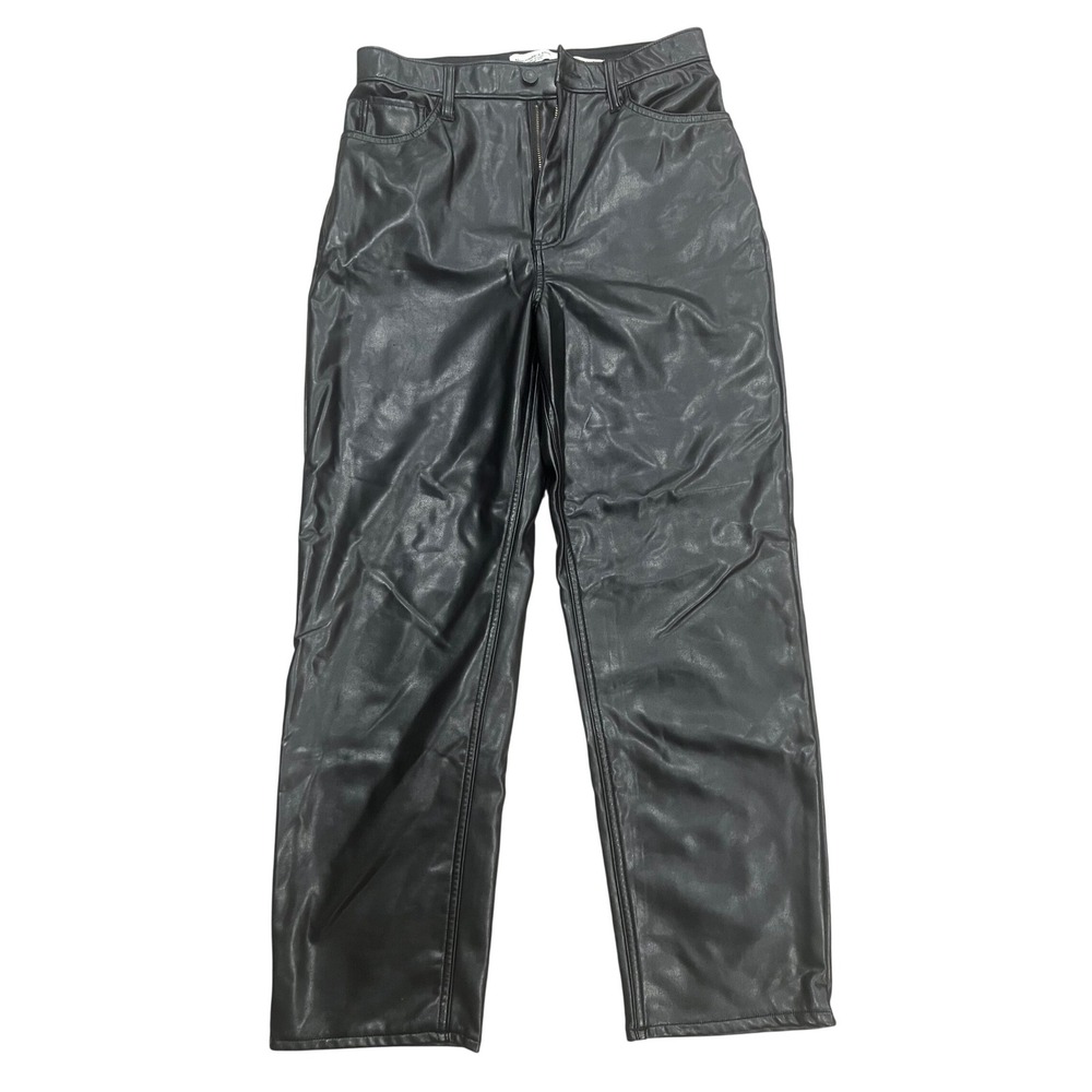 Abercrombie & Fitch Vegan Leather Pants Ankle Straight Black Sz 28 High Goth
